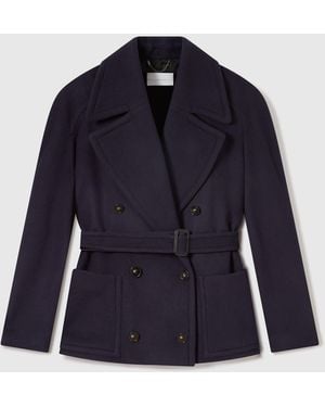 Stella McCartney Tie-Belt Cropped Peacoat Jacket - Blue