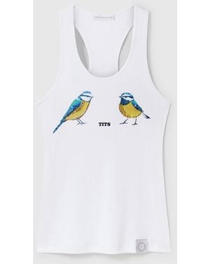 Stella McCartney Blue Tits Graphic Tank Top - White