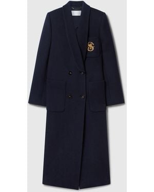 Stella McCartney Crest-Embroidered Wool Coat - Blue