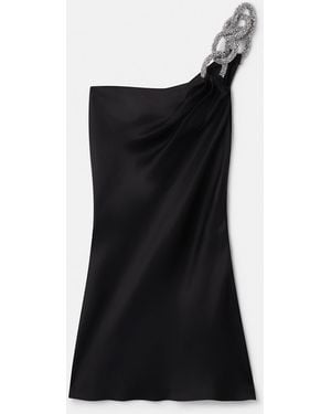 Stella McCartney Falabella Crystal Chain Double Satin One-Shoulder Mini Dress - Black