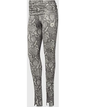 Stella McCartney Roll-Top Split-Cuff Graphic Print Leggings - Grey