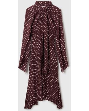 Stella McCartney Tie-Neck Polka Dot Silk Dress - Purple