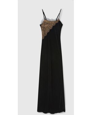 Stella McCartney Lace Detail Velvet Maxi Dress - Black