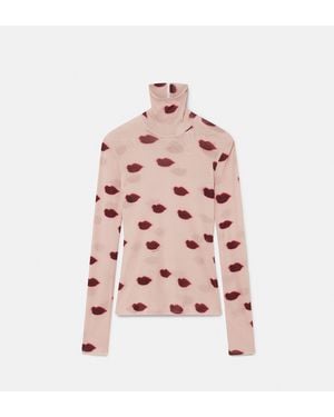 Stella McCartney Long-Sleeve Lips Print Turtleneck Top, , Dusty And - Pink