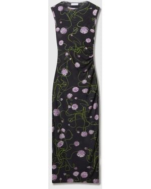 Stella McCartney Mesh Twisted Floral Dress - Black