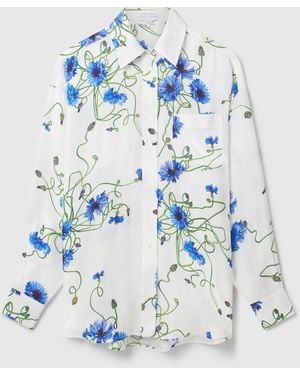 Stella McCartney Floral Print Hammered Overshirt - Blue
