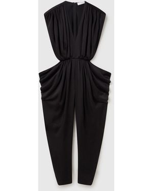 Stella McCartney Deep V-neck Shoulder Pad Pleated Jumpsuit - Black