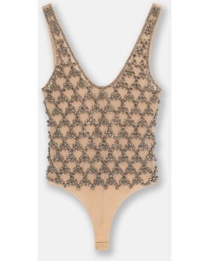 Stella McCartney Sleeveless Crystal Cage Bodysuit - Natural