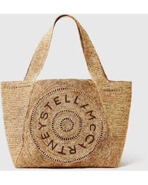 Stella McCartney Logo Large Crochet Raffia Tote Bag - Natural