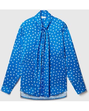 Stella McCartney Star Print Bow-Tie Satin Shirt - Blue