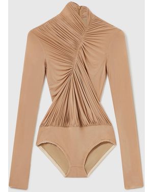 Stella McCartney Crepe Jersey Draped Bodysuit - Natural