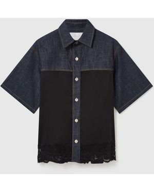 Stella McCartney Satin Panel Short-Sleeve Denim Shirt - Blue