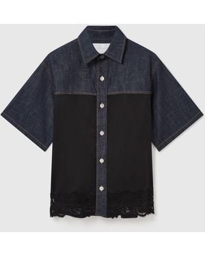 Stella McCartney Satin Panel Short-Sleeve Denim Shirt - Blue