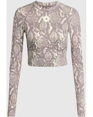Stella McCartney Truepurpose Training Snake Print Long-Sleeve Cropped Top - White