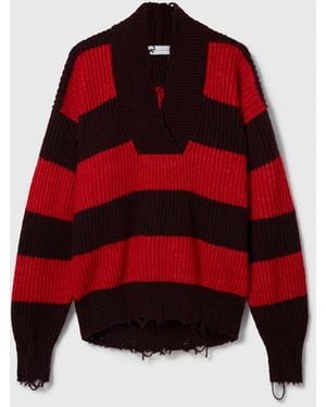 Stella McCartney Oversized Striped V-Neck Jumper - Red