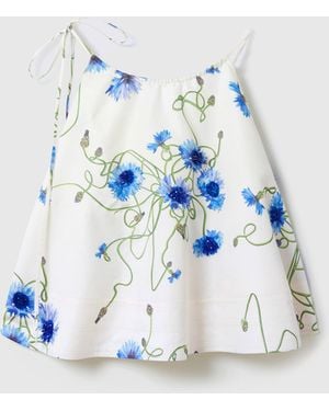 Stella McCartney Embroidered Cornflower Sleeveless Frill Top - Blue