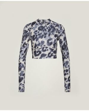 Stella McCartney Truepurpose Training Leopard Print Long-sleeve Cropped Top - White
