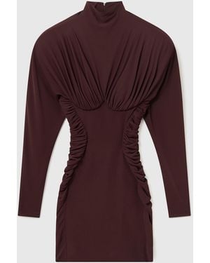 Stella McCartney Pleated High-neck Long-sleeve Mini Dress - Red