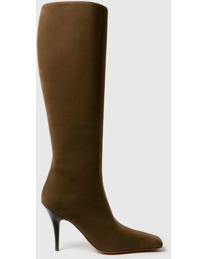 Stella McCartney Square-toe Suede Knee-high Stiletto Boots - Brown