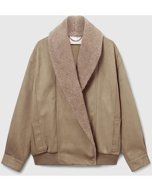Stella McCartney Vegan Suede Plush-trimmed Jacket - Natural
