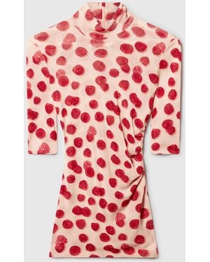 Stella McCartney Raspberry Print High-neck Mesh Top - Red