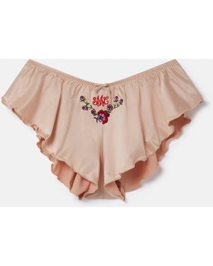 Stella McCartney 'love You' Embroidery Satin Flounce Sleep Shorts - Pink