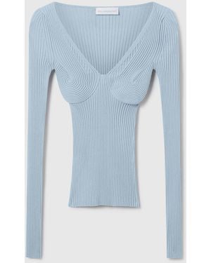 Stella McCartney Textured V-neck Knit Top - Blue