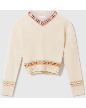 Stella McCartney Fair Isle V-Neck Cropped Jumper - Natural
