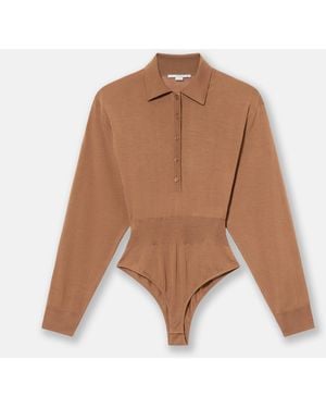 Stella McCartney Strong Shoulder Long-sleeve Bodysuit - Brown