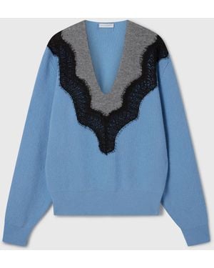 Stella McCartney Lace Insert Long Sleeved Jumper - Blue