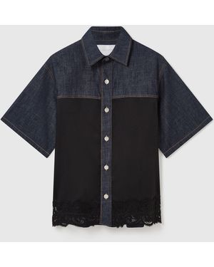 Stella McCartney Satin Panel Short-Sleeve Denim Shirt - Blue