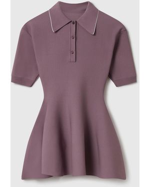 Stella McCartney Compact Knit Peplum Polo Top - Purple