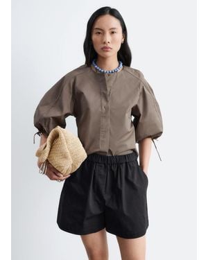 & Other Stories Volume-Sleeve Cotton Blouse - Gray