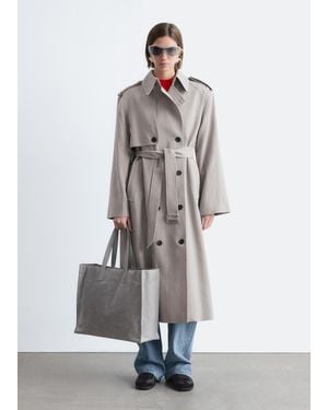 & Other Stories Cotton-Wool Tie-Belt Trench Coat - White