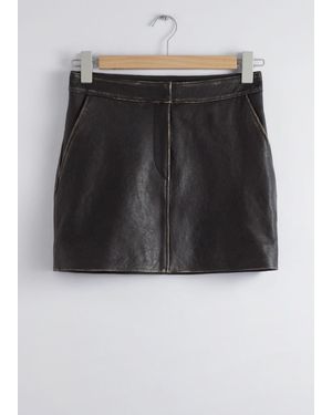 & Other Stories Topstitched Leather Mini Skirt - Black