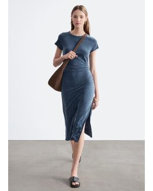 & Other Stories Ruched Raglan Midi Dress - Blue