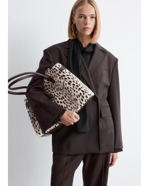 & Other Stories Animal-Print Leather Tote Bag - White