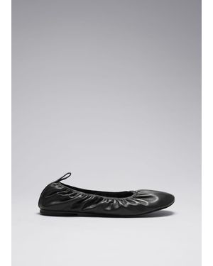 & Other Stories Ruched Leather Ballet Flats - Grey