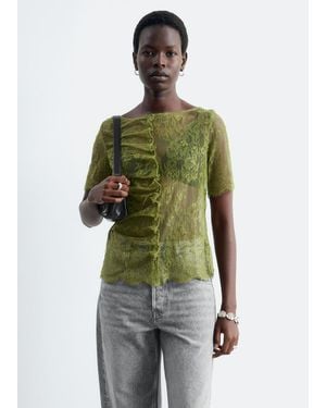 & Other Stories Lace Button-Front Top - Green