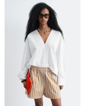 & Other Stories Sculptural Cotton V-Neck Blouse - White
