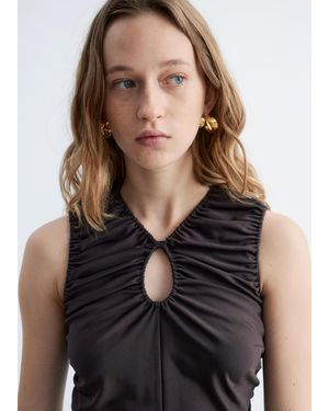 & Other Stories Ruched Keyhole-Neck Top - Black
