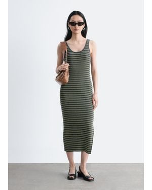 & Other Stories Striped Rib-Knit Midi Dress - White