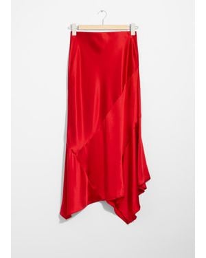 & Other Stories Asymmetrischer Midirock Aus Satin - Rot