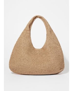 & Other Stories Leather-Piping Straw Shoulder Bag - Natural