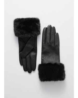 & Other Stories Faux-fur Trimmed Leather Gloves - Black