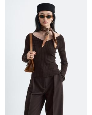 & Other Stories Ribbed Wool V-Neck Top - Brown
