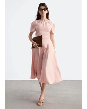 & Other Stories Flared Linen Midi Dress - Pink