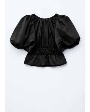 & Other Stories Peplum-Frill Puff-Sleeve Top - Black