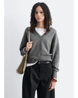 & Other Stories Pullover Aus Wolle Und Baumwolle Mit V-Ausschnitt - Grau