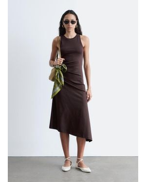 & Other Stories Ruche Asymmetric Midi Dress - White
